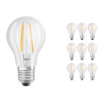 Confezione Multipack 10x Ledvance CLASSIC LED E27 Pera Filamento Chiara 4.2W 470lm - 927 Bianco Molto Caldo | Miglior resa cromatica - Dimmerabile - Sostitutiva 40W